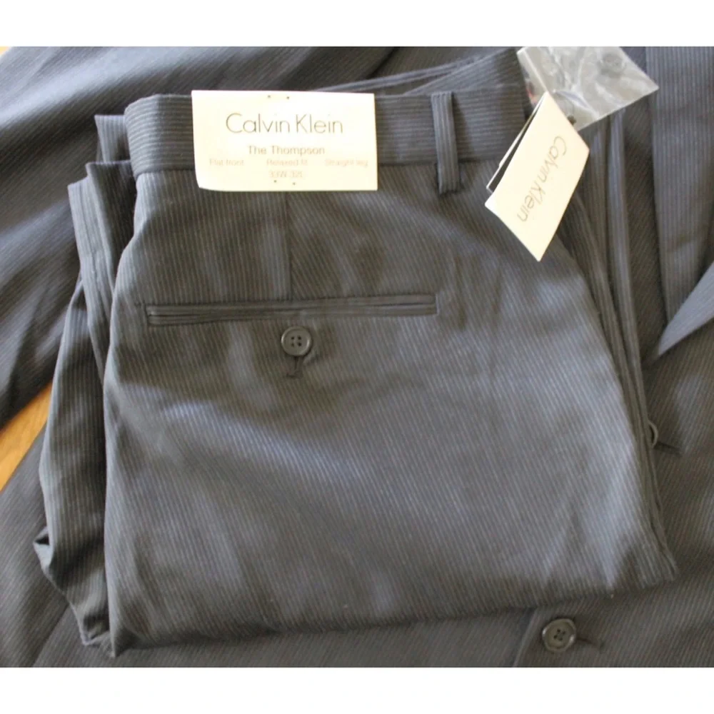 Calvin Klein Stripe Suit Large Jacket and Thompson Pants 33 x 32 NWT